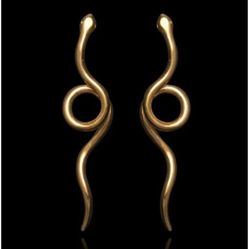 Snake Gold Earrings Long Dangling Vintage Gothic BoHo look